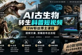 AI古生物转生科普短视频，18W粉丝博主课程，视频文案、剪辑发布全流程