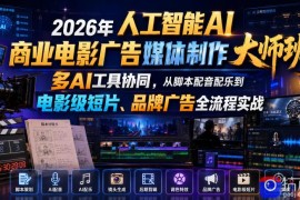 2026年人工智能AI商业电影广告媒体制作大师班，多AI工具协同，从脚本配音配乐到电影级短片、品牌广告全流程实战(中英字幕)