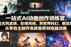 一站式AI动画创作训练营，涵盖古风武侠、影视风格、异世界科幻、解压场景，从零自主制作高质量原创短篇动画