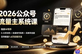 2026公众号流量主系统课：独家AI写作×0-AI率润色×批量做号隔离×高爆率选题，日均收益1.6万实操方法