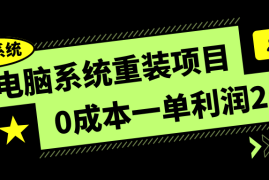 电脑系统重装项目，0成本一单利润20，傻瓜式操作