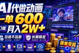 AI代做动画，一单600，0门槛月入2W ，日结不压款，长期稳定【揭秘】