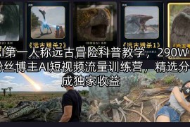 AI第一人称远古冒险科普教学，290W粉丝博主AI短视频流量训练营，精选分成独家收益