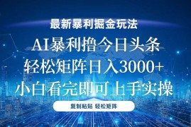 （13567期）今日头条最新暴利掘金玩法，轻松矩阵日入3000 