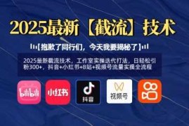 2025最新截流技术，工作室实操迭代打法，日轻松引粉300 ，抖音 小红书 B站 视频号流量实操全流程