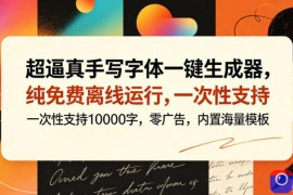 超逼真手写字体一键生成器，纯免费离线运行，一次性支持10000字，零广告，内置海量模板
