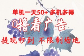 （10241期）0撸看广告 单机一天50 多机多得 提现秒到 不限制场地操作