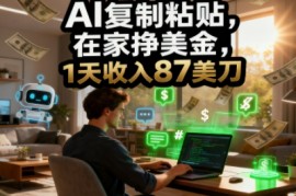 AI复制粘贴，在家挣美金，1天收入87美刀，适合小白，长久的被动收入