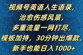 视频号英语人生语录，多重流量一网打尽，模板加持，30分钟出爆款，新手也能日入1000 【揭秘】