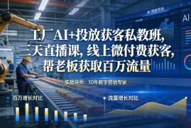 工厂AI 投放获客私教班，三天直播课，线上微付费获客，帮老板获取百万流量