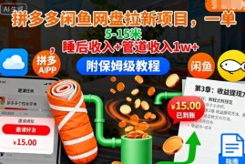 拼多多闲鱼网盘拉新项目，一单5-15米，睡后收入 管道收入1w （附保姆级教程）