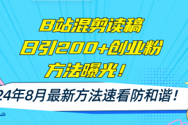 （11975期）B站混剪读稿日引200 创业粉方法4.0曝光，24年8月最新方法Ai一键操作 速…