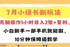 7月小绿书新玩法，无脑操作1小时日入2张 复利，小白新手一部手机就能做，10分钟保姆级教学