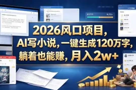 2026 风口项目，AI 写小说，一键生成 120 万字，躺着也能赚，月入 2w  