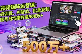 （16168期）短视频矩阵运营课：网感训练、AI智剪、批量复制，单账号月均播放量500万 