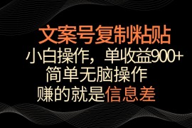 文案号掘金，简单复制粘贴，小白操作，单作品收益900 