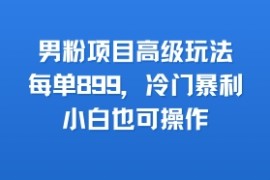 男粉项目高级玩法，每单899，冷门暴利，小白也可操作