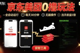 京东美团平台最新0撸玩法，全自动挂G，每天30分钟，无脑操作，当天收益3张【揭秘】