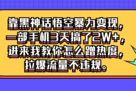 靠黑神话悟空暴力变现，一部手机3天搞了2W ，进来我教你怎么蹭热度，拉爆流量不违规