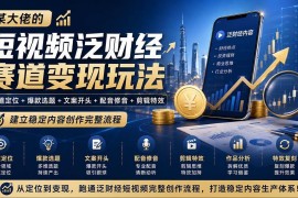 （20115期）某大佬的短视频泛财经赛道变现玩法：赛道定位 爆款选题 文案开头 配音修音 剪辑特效，建立稳定内容创作完整流程