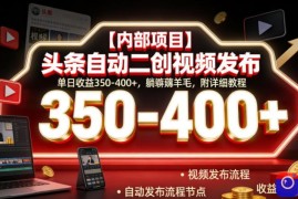 【内部项目】头条自动二创视频发布，单日收益350-400 ，躺賺薅羊毛，附详细教程【揭秘】