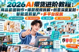 2026AI带货进阶教程：商品套图制作 爆款视频拆解 创意深度复刻 智能混剪量产 多平台投放