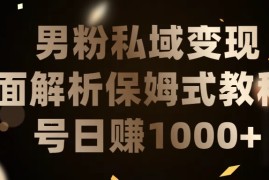 男粉私域变现全面解析，保姆式教程，单号日赚1000 