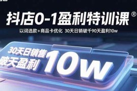 （15956期）抖店0-1盈利特训课：以词选款 商品卡优化 30天日销破千90天盈利10w