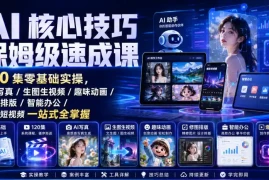 AI核心技巧保姆级速成课｜120集零基础实操，AI写真/生图生视频/趣味动画/修图排版/智能办公/爆款短视频一站式全掌握(更新)