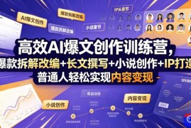 高效AI爆文创作训练营，爆款拆解改编 长文撰写 小说创作 IP打造，普通人轻松实现内容变现
