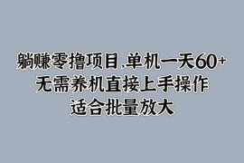 躺赚零撸项目，单机一天60 ，无需养机直接上手操作，适合批量放大