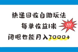 快递回收自助玩法，每单收益1米，闭眼也能月入3000 