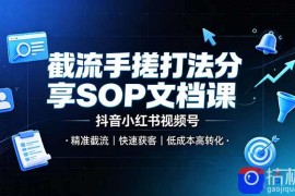 截流手搓打法分享SOP文档课，抖音小红书视频号丨精准截流，快速获客，低成本高转化