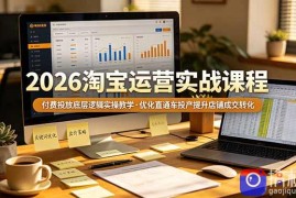 2026 淘宝运营实战课程，付费投放底层逻辑实操教学，优化直通车投产提升店铺成交转化