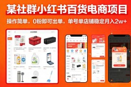 某社群小红书百货电商项目，操作简单，0粉即可出单，单号单店铺稳定月入2w 