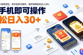 最新零撸小游戏项目，有手机即可操作，操作简单轻松日入30 