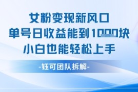 女粉变现新玩法新风口 单号操作能日入多张 小白也能轻松上手