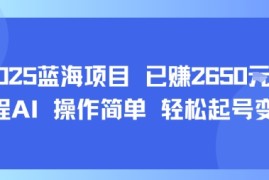 2025蓝海项目 已挣2650米 全程AI 操作简单 轻松起号变现