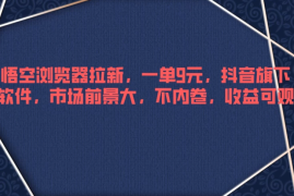 悟空浏览器拉新，一单9元，抖音旗下软件，市场前景大，不内卷，收益可观