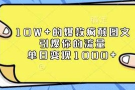 10W 的爆款疯颠图文，引爆你的流量，单日变现1k【揭秘】
