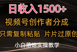 （11339期）日收入1500 ，视频号创作者分成，只需复制粘贴，片片过原创，小白也可…