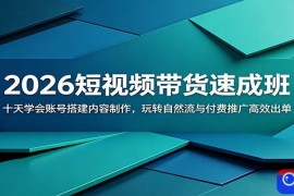 2026短视频带货速成班：十天学会账号搭建内容制作，玩转自然流与付费推广高效出单