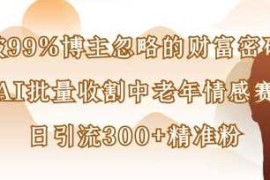 被99%博主忽略的财富密码：用AI批量收割中老年情感赛道，日引流300 精准粉