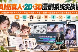 【无水印】AI仿真人 2D 3D漫剧系统实战课，小说创意→剧本→资产→分镜→视频→声音→剪辑→运营接单的完整AI漫剧生产体系