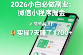 2026小白必做副业：微信小程序掘金，简单易操作，实操7天賺了1700 【揭秘】