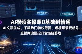 AI视频实操课0基础到精通｜AI文案生成、千款热门特效剪辑、短视频带货起号、直播间流量拉升全链路落地