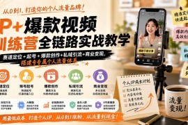 IP 爆款视频训练营全链路实战教学；赛道定位 起号 爆款创作 私域引流 商业变现，搭建专属个人流量体系