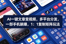 Ai一键文章变视频，多平台分发，一部手机躺賺，1：1复制矩阵玩法