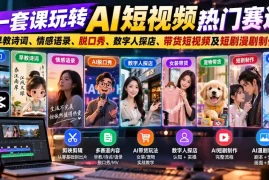 一套课玩转AI短视频热门赛道：早教诗词、情感语录、脱口秀、数字人探店、带货短视频及短剧漫剧制作 复制标题