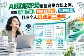 AI赋能职场重塑竞争力线上课，掌握沟通汇报、数据自动化、战略思维，打造个人职业第二曲线